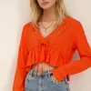 Blouse Courte Orange En Lin