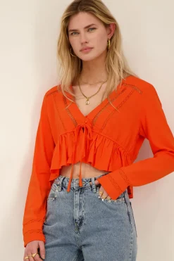 Blouse Courte Orange En Lin