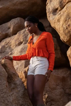 Blouse Courte Orange En Lin