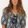 Blouse En Chambray Bleu Avec Broderie Florale