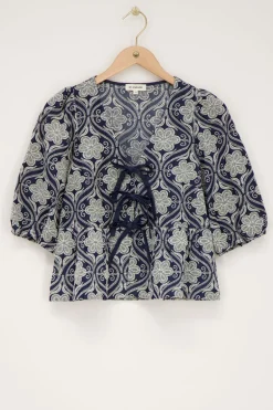 Blouse En Chambray Bleu Avec Broderie Florale