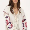 Blouse En Mousseline Blanche Avec Broderies Et Nœuds