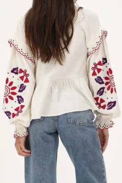 Blouse En Mousseline Blanche Avec Broderies Et Nœuds