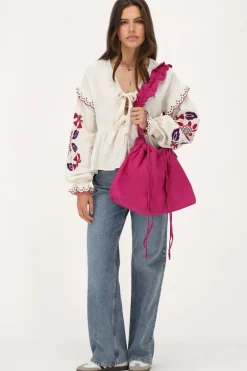 Blouse En Mousseline Blanche Avec Broderies Et Nœuds