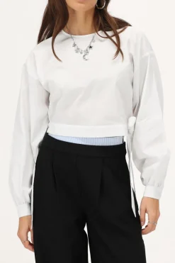 Blouse En Popeline Blanche Avec Nœuds