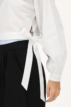 Blouse En Popeline Blanche Avec Nœuds