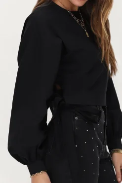 Blouse En Popeline Noire Avec Nœuds