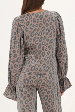 Blouse Froissée Imprimé Léopard Avec Nœuds Et Manches à Volants