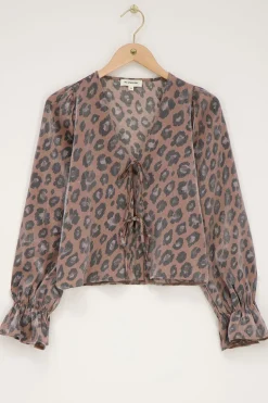 Blouse Froissée Imprimé Léopard Avec Nœuds Et Manches à Volants