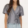 Blouse Grise Satinée Et Nœuds