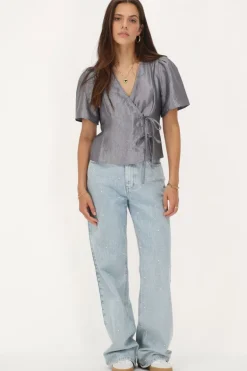 Blouse Grise Satinée Et Nœuds