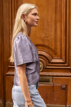 Blouse Grise Satinée Et Nœuds