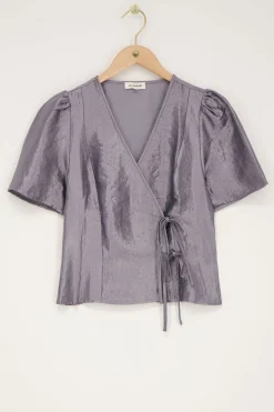 Blouse Grise Satinée Et Nœuds