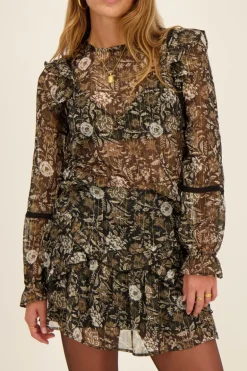 Blouse Noire à Imprimé à Fleurs En Mousseline Et Lurex