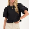 Blouse Noire à Motifs Fleuris Et Nœuds Dans Le Dos