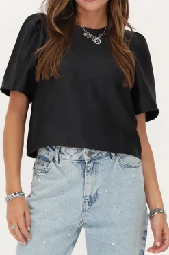 Blouse Noire Avec Manches Plissées Et Nœuds
