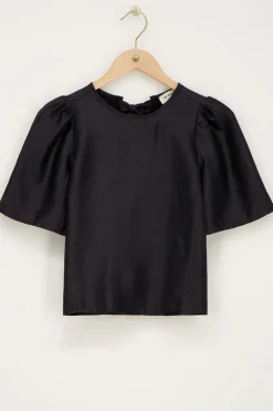 Blouse Noire Avec Manches Plissées Et Nœuds