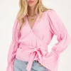 Blouse Rose à Manches Larges Et Nœud