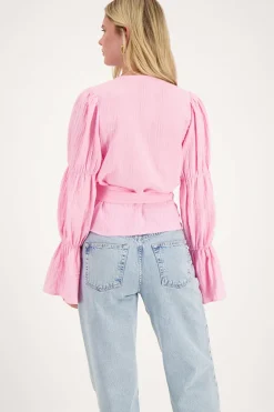 Blouse Rose à Manches Larges Et Nœud