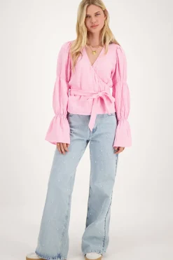 Blouse Rose à Manches Larges Et Nœud