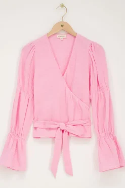 Blouse Rose à Manches Larges Et Nœud