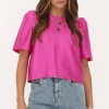 Blouse Rose Avec Manches Plissées Et Nœuds