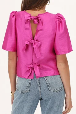 Blouse Rose Avec Manches Plissées Et Nœuds