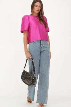 Blouse Rose Avec Manches Plissées Et Nœuds
