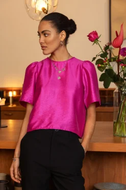 Blouse Rose Avec Manches Plissées Et Nœuds
