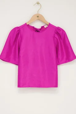 Blouse Rose Avec Manches Plissées Et Nœuds