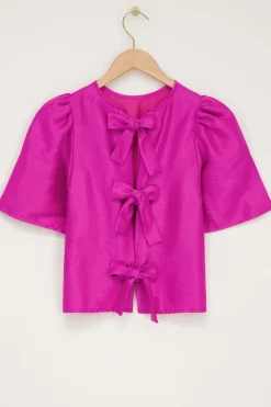 Blouse Rose Avec Manches Plissées Et Nœuds