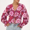 Blouse Rose Avec Nœuds Et Imprimé Floral
