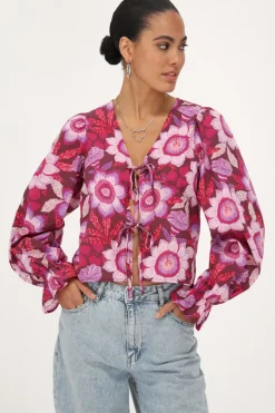 Blouse Rose Avec Nœuds Et Imprimé Floral