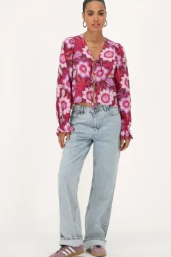 Blouse Rose Avec Nœuds Et Imprimé Floral