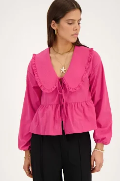 Blouse Rose Rayée Avec Nœuds