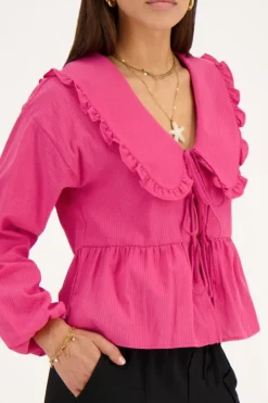 Blouse Rose Rayée Avec Nœuds