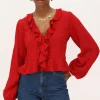 Blouse Rouge Avec Volants Et Boutons