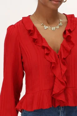 Blouse Rouge Avec Volants Et Boutons