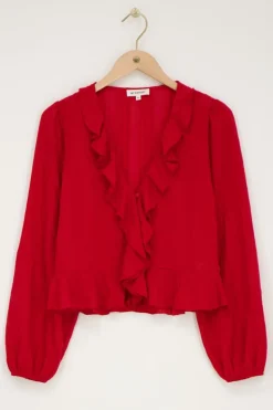 Blouse Rouge Avec Volants Et Boutons