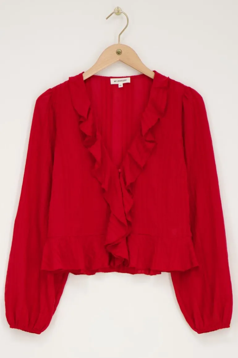 Blouse Rouge Avec Volants Et Boutons