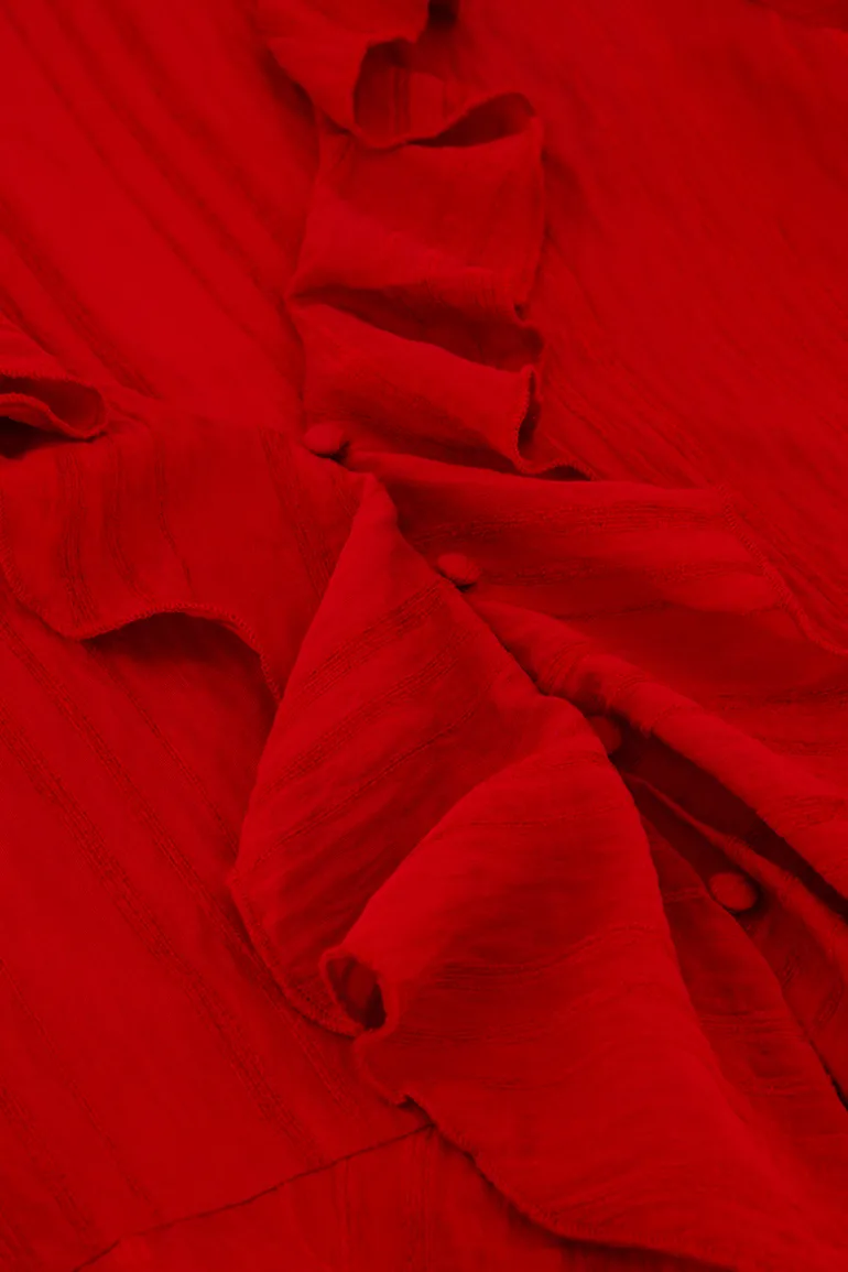 Blouse Rouge Avec Volants Et Boutons