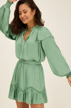 Blouse Satinée Vert Menthe à Volants
