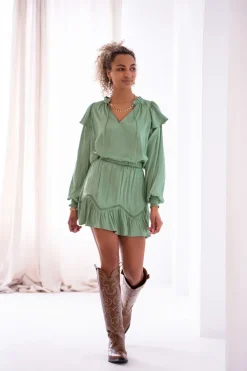 Blouse Satinée Vert Menthe à Volants