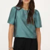 Blouse Verte Avec Manches Plissées Et Nœuds