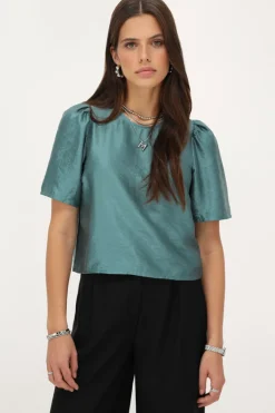 Blouse Verte Avec Manches Plissées Et Nœuds