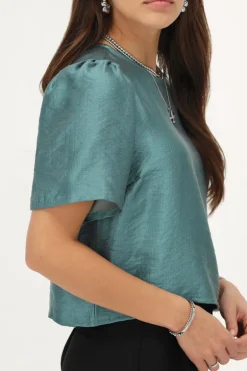 Blouse Verte Avec Manches Plissées Et Nœuds
