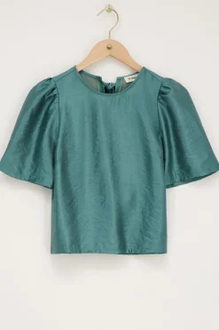 Blouse Verte Avec Manches Plissées Et Nœuds
