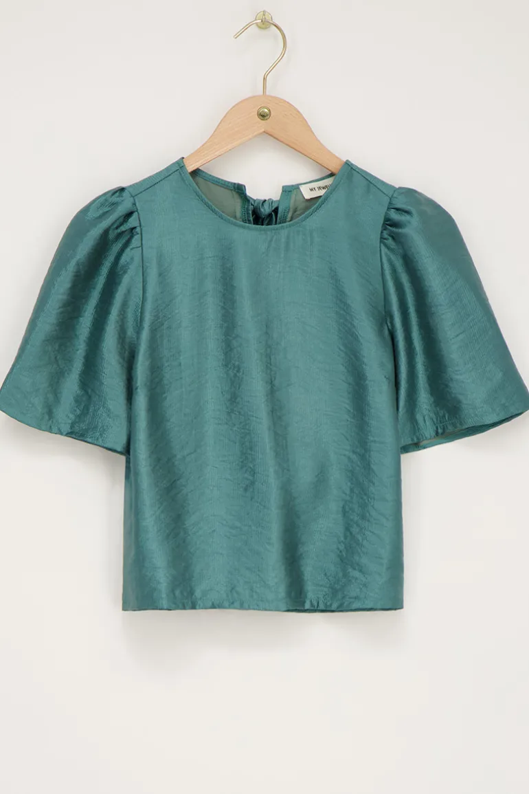 Blouse Verte Avec Manches Plissées Et Nœuds