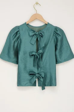 Blouse Verte Avec Manches Plissées Et Nœuds