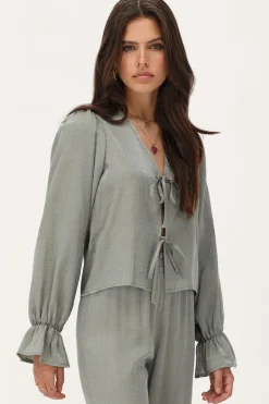 Blouse Verte Brillante Avec Nœuds Et Manches à Volants